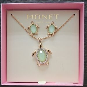 Monet Gold and Green Turtle Necklace
